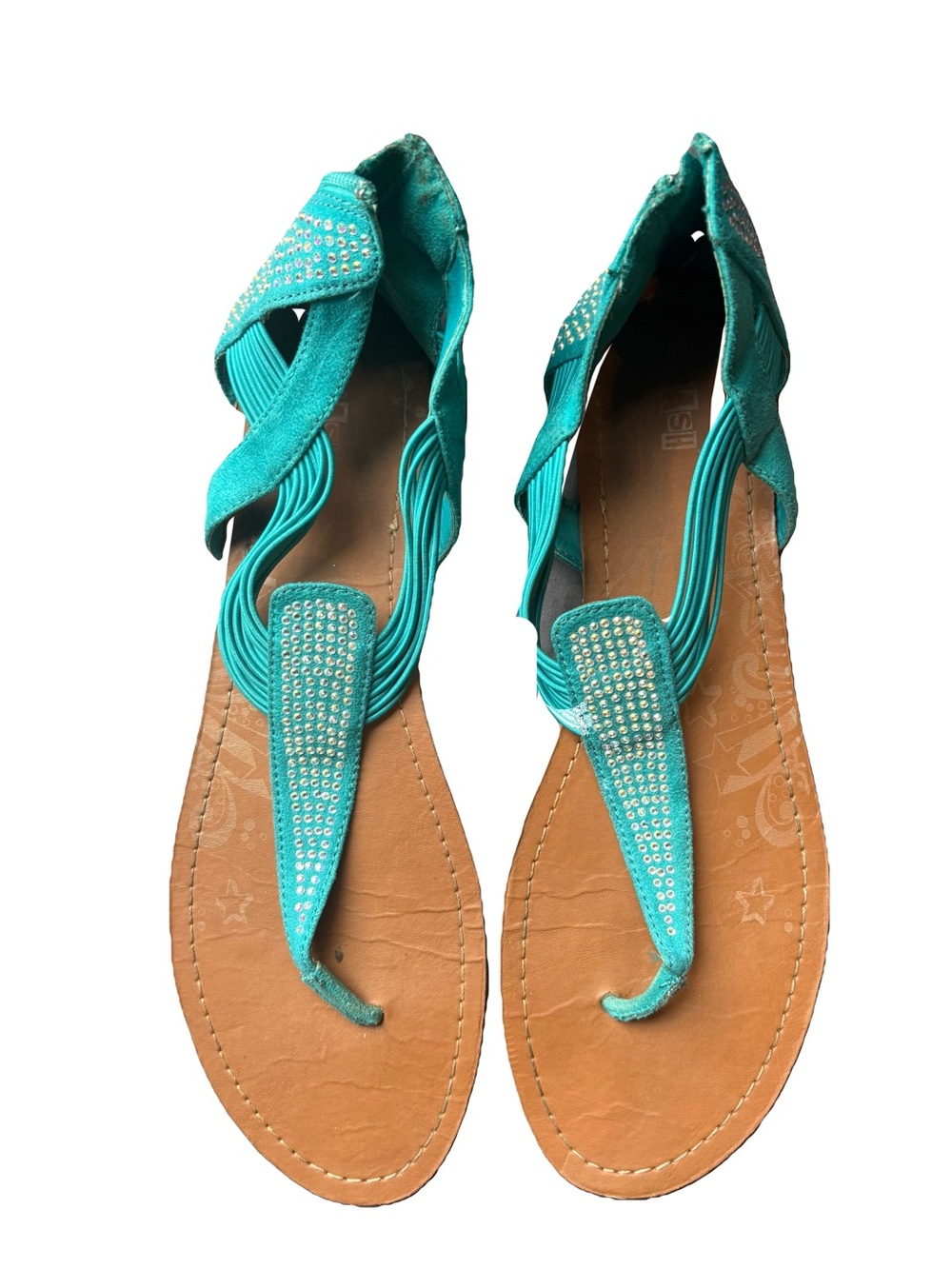 Turquoise Rhinestone Gladiator Thong Sandals - Women